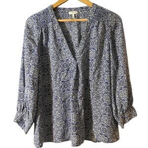 Joie Blue and White Patterned Blouse